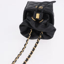 CHANEL Matelasse Chain Shoulder Pouch Lamb Skin Black Gold Tone CC Auth 196470M-6