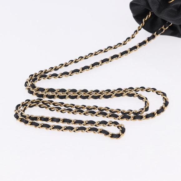 CHANEL Matelasse Chain Shoulder Pouch Lamb Skin Black Gold Tone CC Auth 196470M