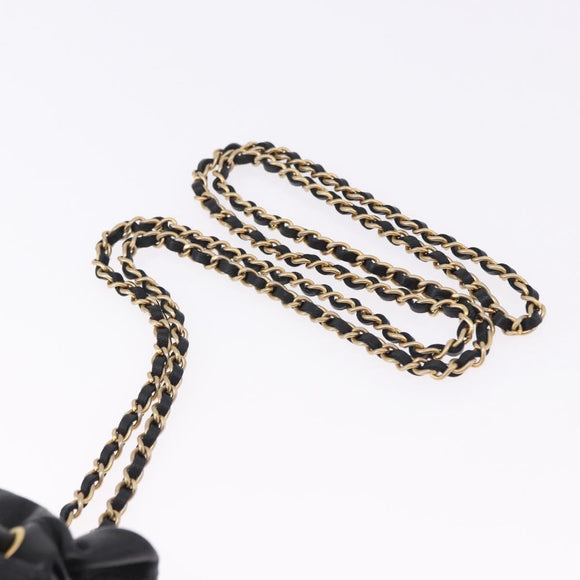 CHANEL Matelasse Chain Shoulder Pouch Lamb Skin Black Gold Tone CC Auth 196470M