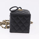 CHANEL Matelasse Chain Shoulder Pouch Lamb Skin Black Gold Tone CC Auth 196470M-9