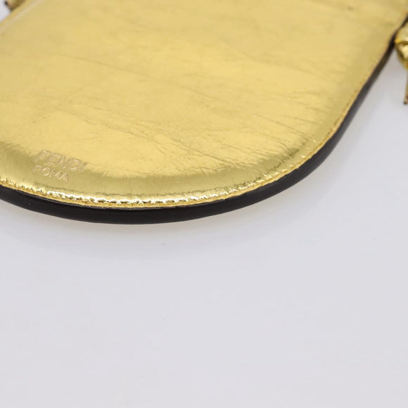 FENDI Olock Phone Holder Shoulder Pouch Leather Gold Auth 196474A