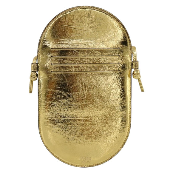 FENDI Olock Phone Holder Shoulder Pouch Leather Gold Auth 196474A