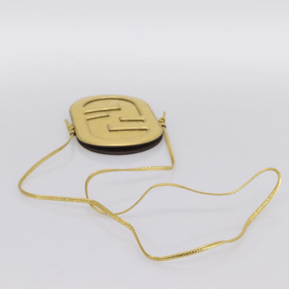 FENDI Olock Phone Holder Shoulder Pouch Leather Gold Auth 196474A