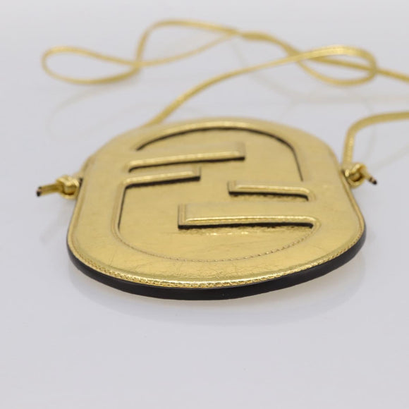 FENDI Olock Phone Holder Shoulder Pouch Leather Gold Auth 196474A