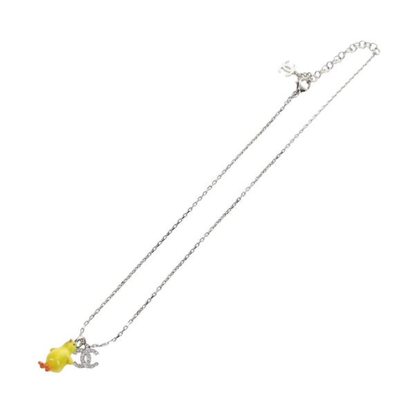 CHANEL COCO Mark Necklace Metal Silver CC Auth 196476SAM