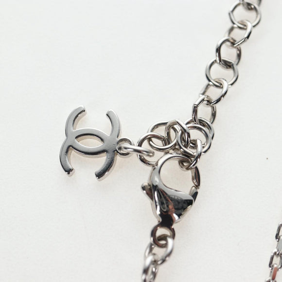 CHANEL COCO Mark Necklace Metal Silver CC Auth 196476SAM