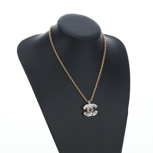 CHANEL COCO Mark Necklace Metal Gold Tone CC Auth 196477SAM