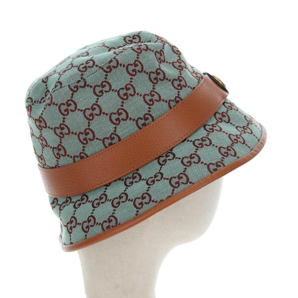 GUCCI GG Canvas Hat M Green Gold Auth 196482M
