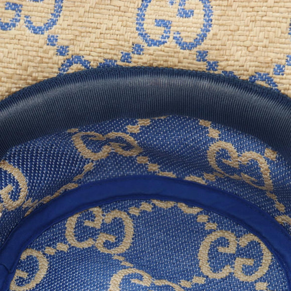 GUCCI GG Canvas Hat Raffia M Beige Auth 196484V