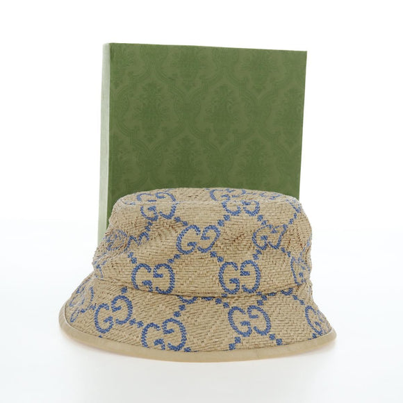 GUCCI GG Canvas Hat Raffia M Beige Auth 196484V
