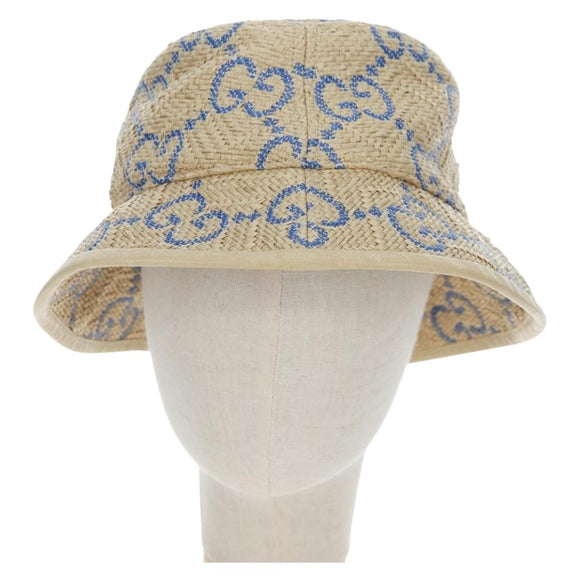 GUCCI GG Canvas Hat Raffia M Beige Auth 196484V