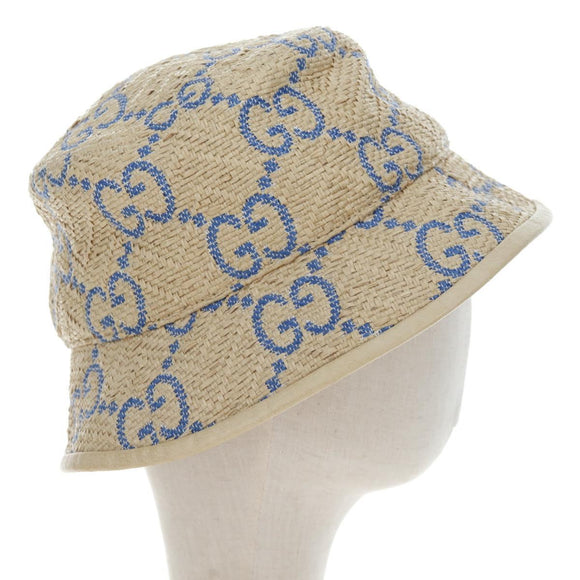 GUCCI GG Canvas Hat Raffia M Beige Auth 196484V