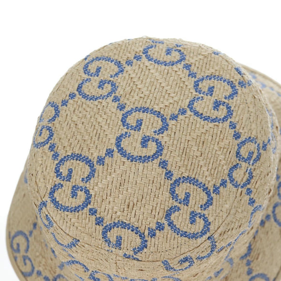 GUCCI GG Canvas Hat Raffia M Beige Auth 196484V
