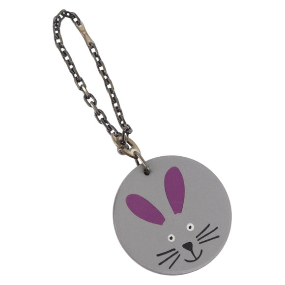 HERMES Rabbit Key Holder Leather Gray Purple Auth 196488