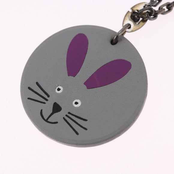 HERMES Rabbit Key Holder Leather Gray Purple Auth 196488