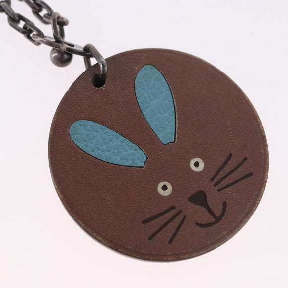 HERMES Rabbit Key Holder Leather Brown Blue Auth 196489