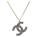 CHANEL COCO Mark Necklace Metal Clear Multicolor CC Auth 196490-1