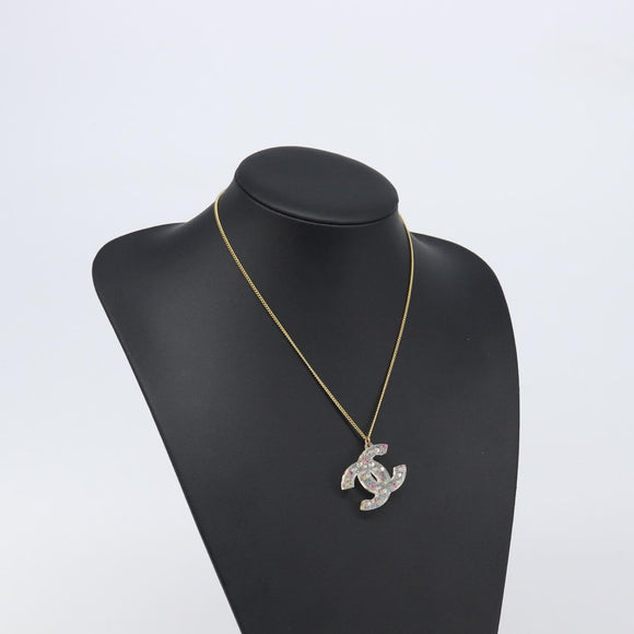 CHANEL COCO Mark Necklace Metal Clear Multicolor CC Auth 196490