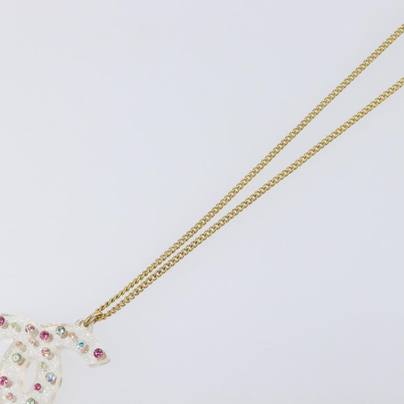 CHANEL COCO Mark Necklace Metal Clear Multicolor CC Auth 196490