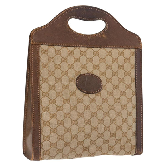 GUCCI GG Canvas Hand Bag Beige Auth 196557