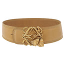 LOEWE Belt Leather 32.3"" Beige Gold Auth 196560-1