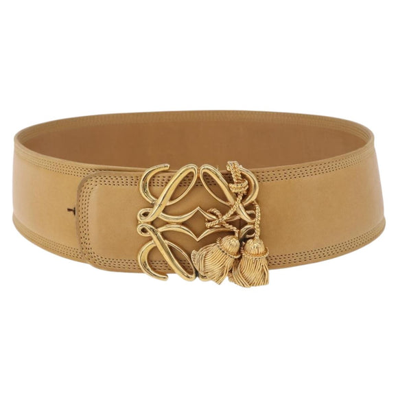 LOEWE Belt Leather 32.3"" Beige Gold Auth 196560