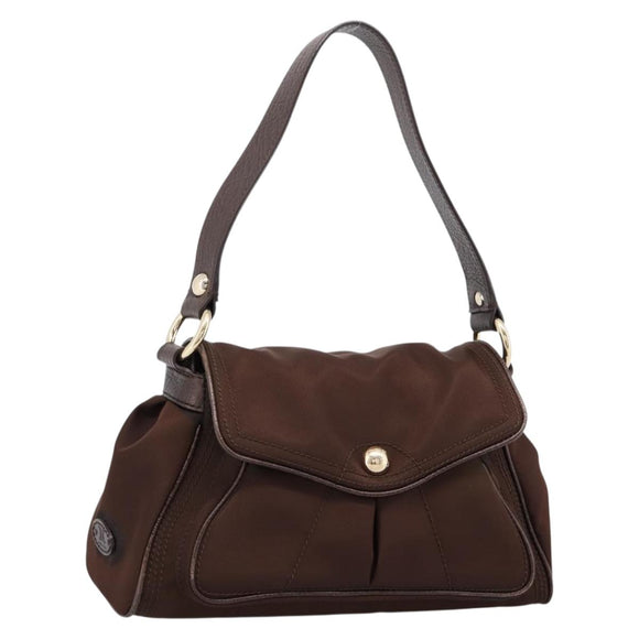 CELINE Hand Bag Nylon Brown Gold Auth 196564