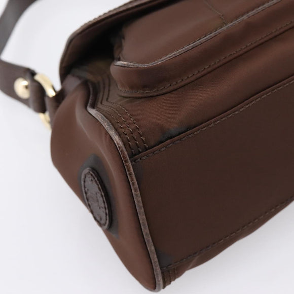 CELINE Hand Bag Nylon Brown Gold Auth 196564