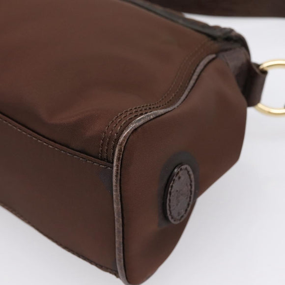 CELINE Hand Bag Nylon Brown Gold Auth 196564