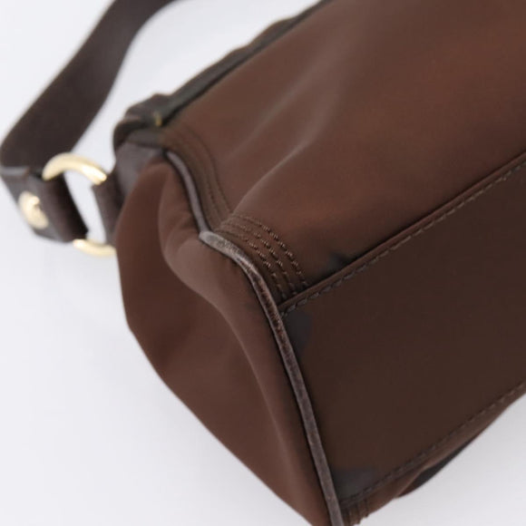 CELINE Hand Bag Nylon Brown Gold Auth 196564