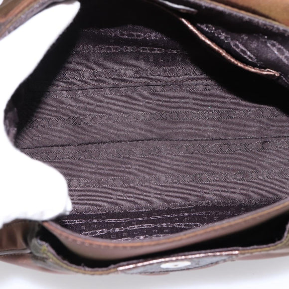 CELINE Hand Bag Nylon Brown Gold Auth 196564