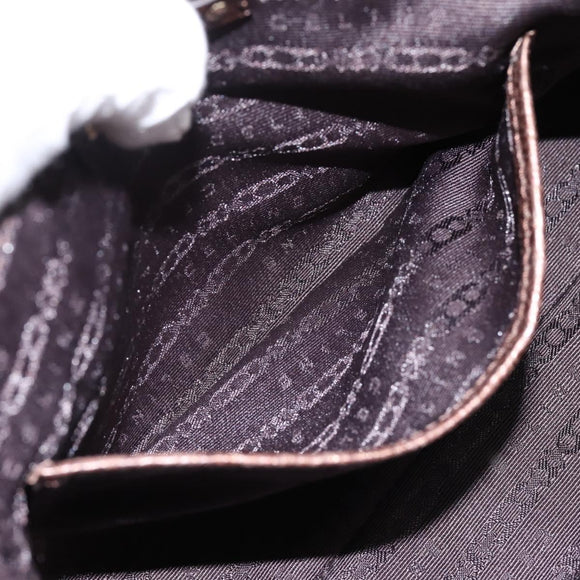 CELINE Hand Bag Nylon Brown Gold Auth 196564