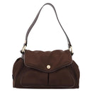 CELINE Hand Bag Nylon Brown Gold Auth 196564-2