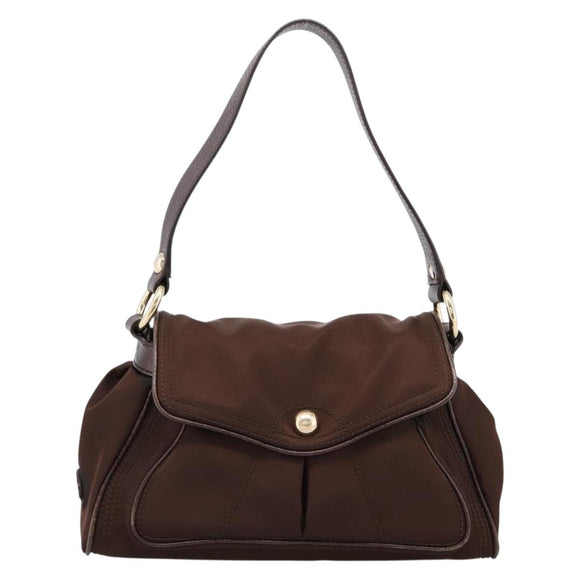 CELINE Hand Bag Nylon Brown Gold Auth 196564