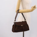 CELINE Hand Bag Nylon Brown Gold Auth 196564-20