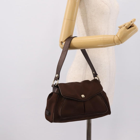CELINE Hand Bag Nylon Brown Gold Auth 196564