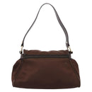 CELINE Hand Bag Nylon Brown Gold Auth 196564-3
