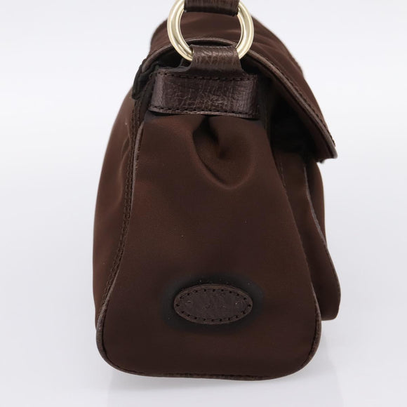 CELINE Hand Bag Nylon Brown Gold Auth 196564