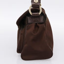 CELINE Hand Bag Nylon Brown Gold Auth 196564-5