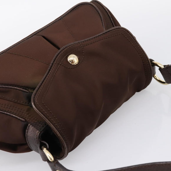 CELINE Hand Bag Nylon Brown Gold Auth 196564