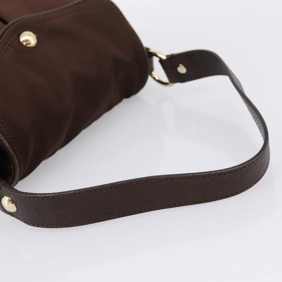 CELINE Hand Bag Nylon Brown Gold Auth 196564