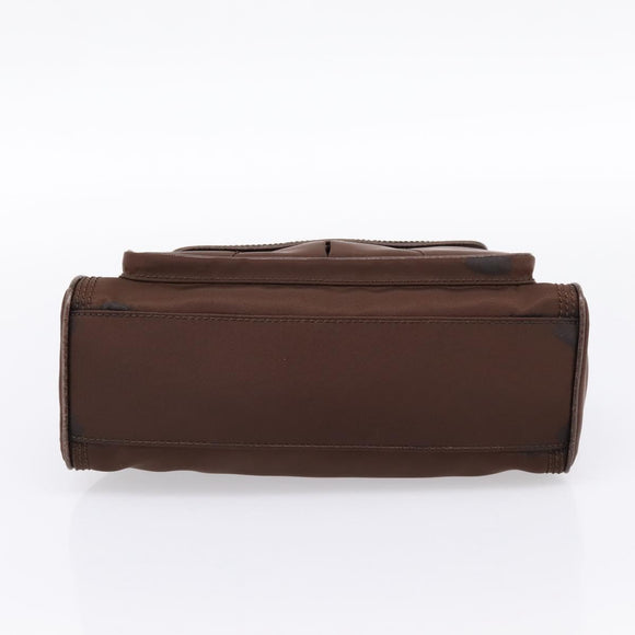 CELINE Hand Bag Nylon Brown Gold Auth 196564