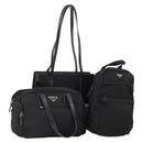 PRADA Hand Bag Nylon Leather 3 Set Black Auth 196571-1