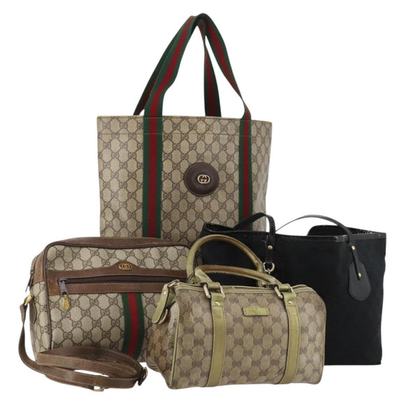 GUCCI GG Supreme GG Canvas GG Crystal Web Sherry Line Bag 4 Set Auth 196572