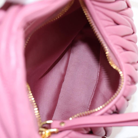 Miu Miu Matelasse Wonder Hand Bag Leather 2way Pink Gold Auth 196578M