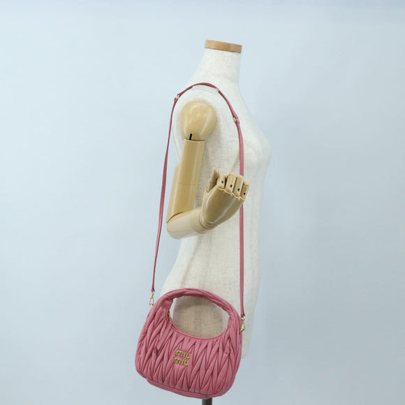 Miu Miu Matelasse Wonder Hand Bag Leather 2way Pink Gold Auth 196578M