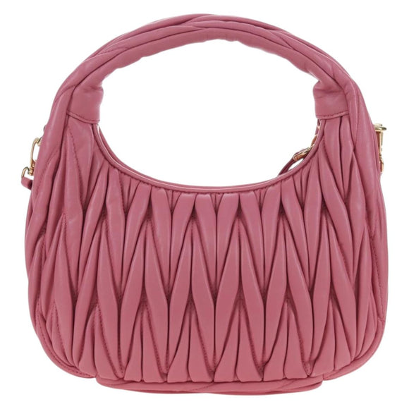 Miu Miu Matelasse Wonder Hand Bag Leather 2way Pink Gold Auth 196578M