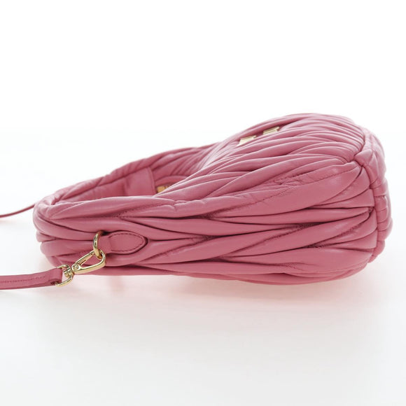 Miu Miu Matelasse Wonder Hand Bag Leather 2way Pink Gold Auth 196578M