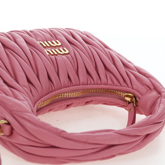 Miu Miu Matelasse Wonder Hand Bag Leather 2way Pink Gold Auth 196578M