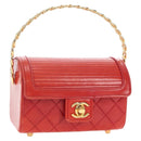 CHANEL Mademoiselle Chain Matelasse Hand Bag Lamb Skin Red Gold CC Auth 196580SV-1